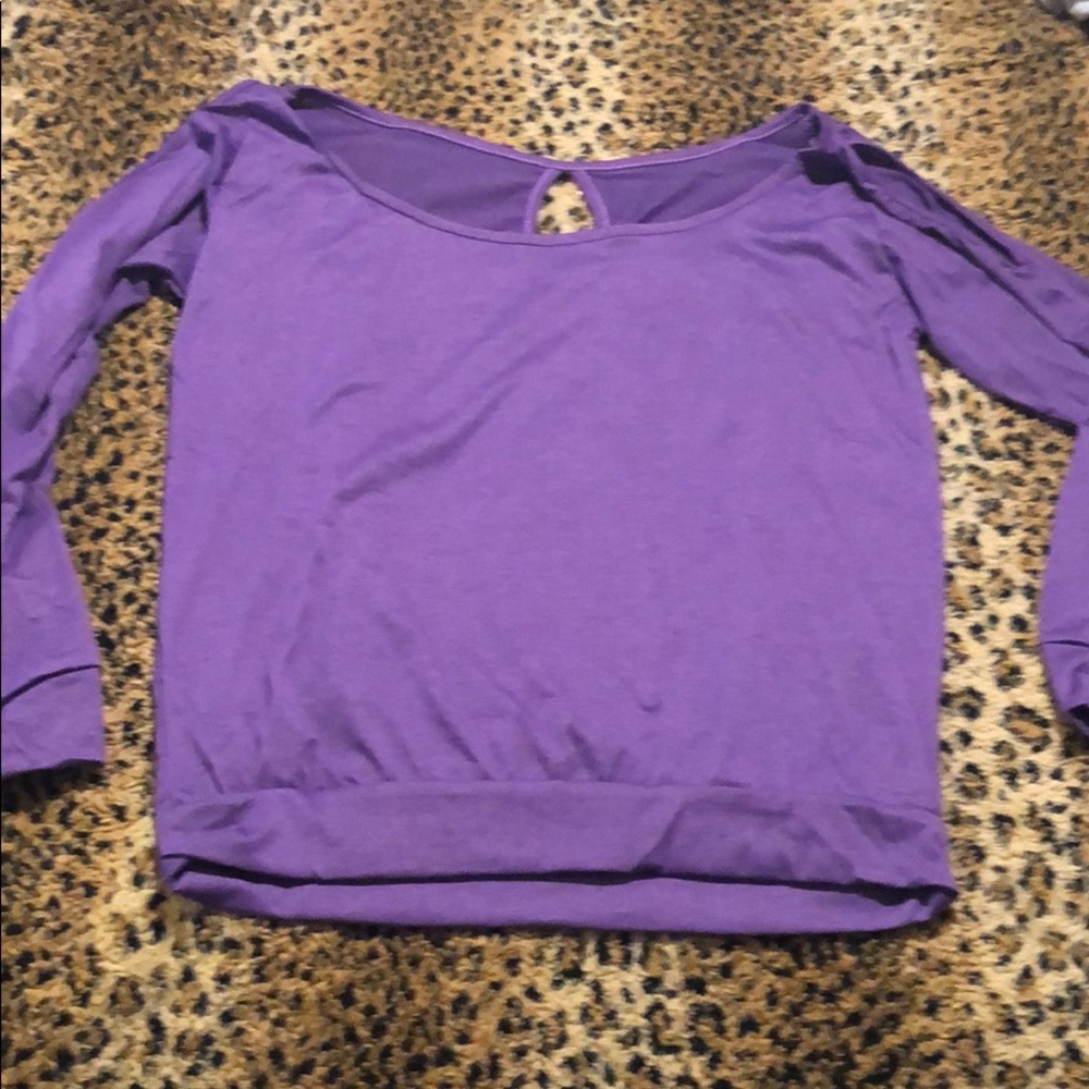 Purple long sleeve shoulder cut out top